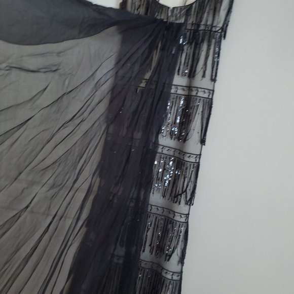 Sequin Fringe Illusion Mesh Gown Formal Evening Dress Sparkle - Picture 7 of 10